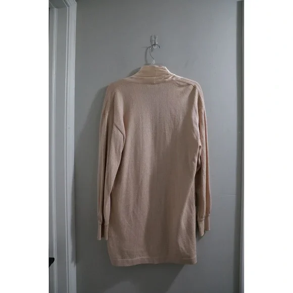 Escada Knit Cardigan Sweater Silk Trim Beige Long Sleeve Pockets Size 34